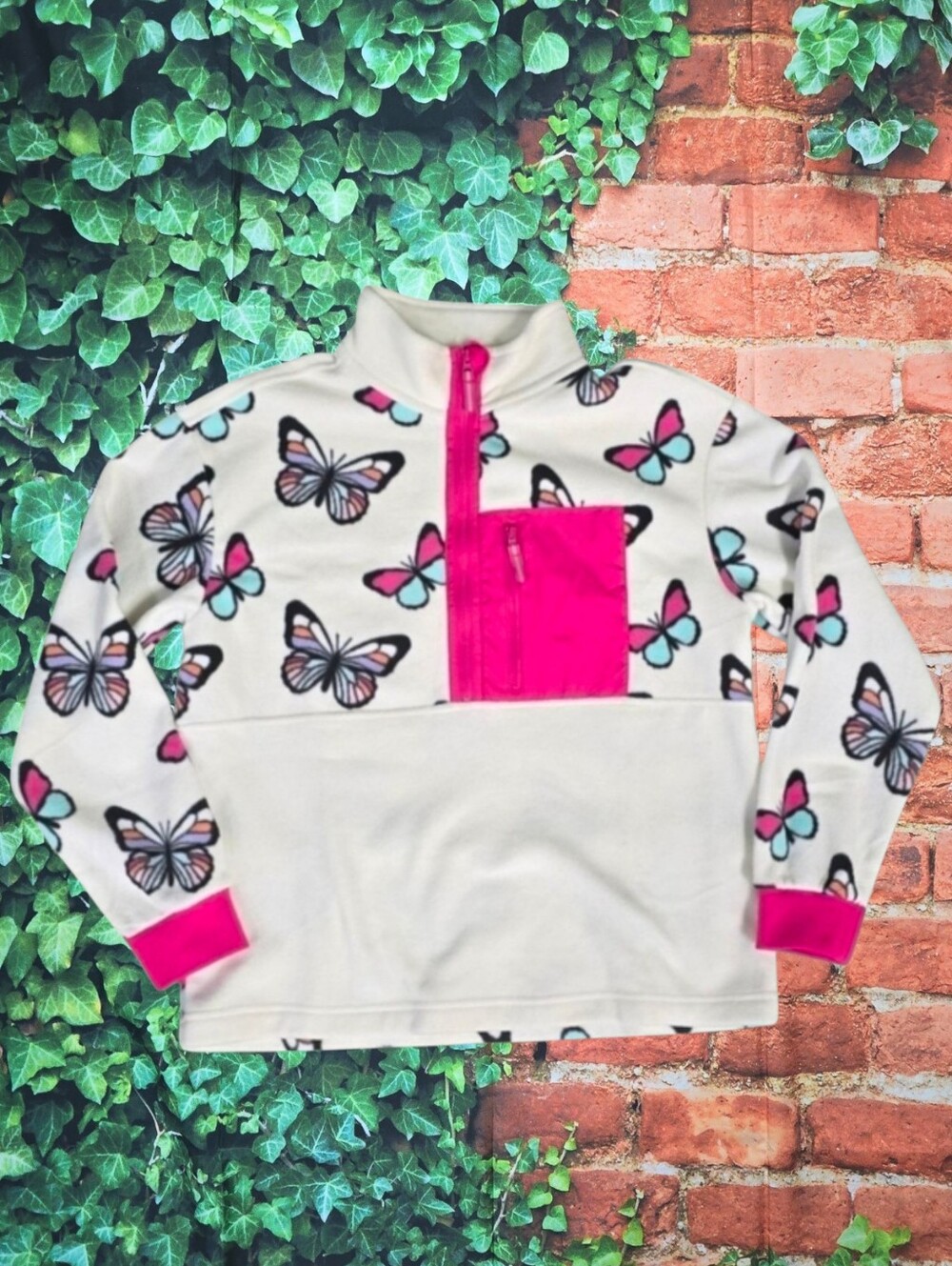 MEMBERS MARK | GIRLS HALF ZIP WILD BUTTERFLIES SUPER SOFT FLEECE PULLOVE…